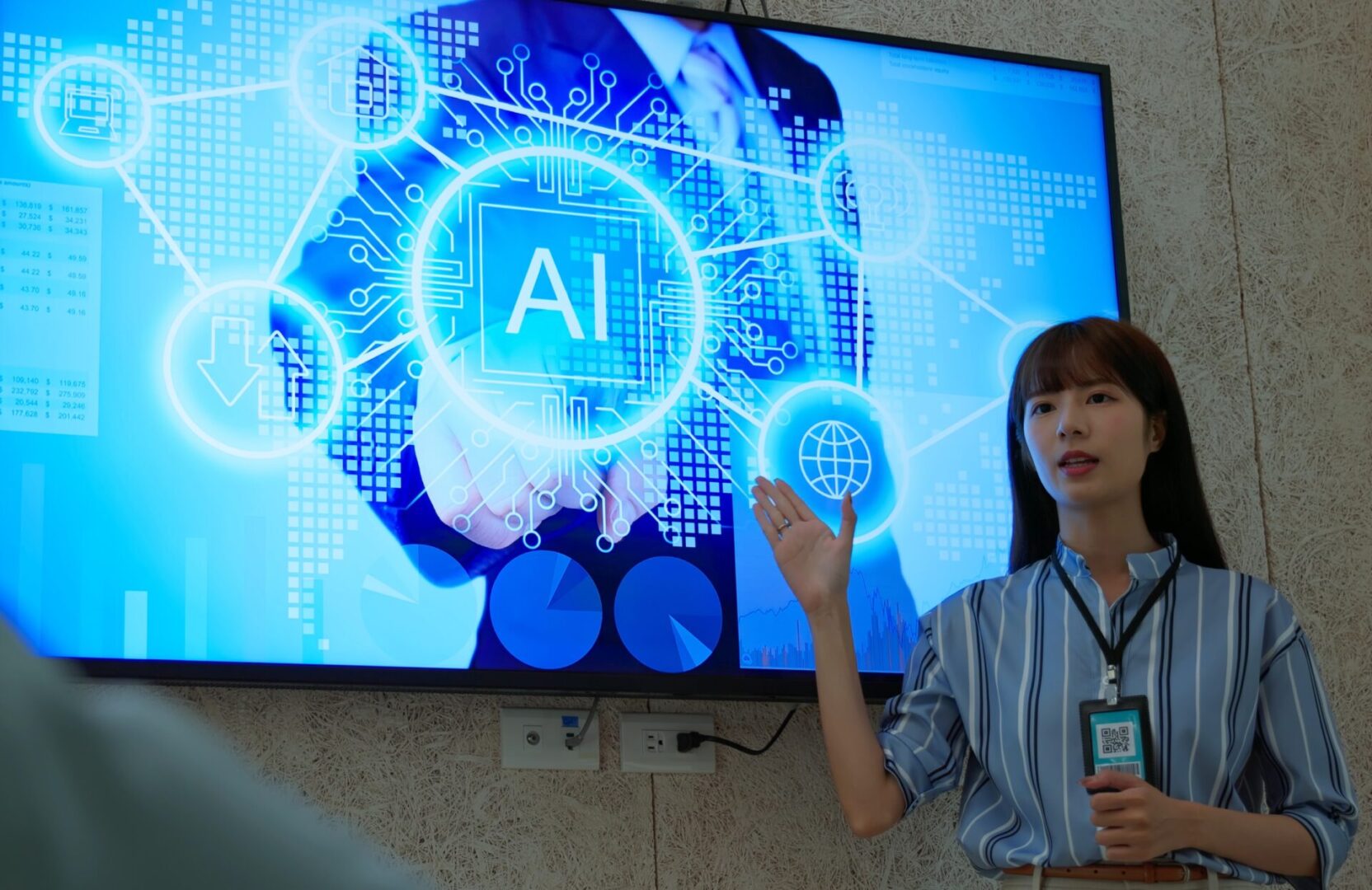 Woman presenting AI technology concept