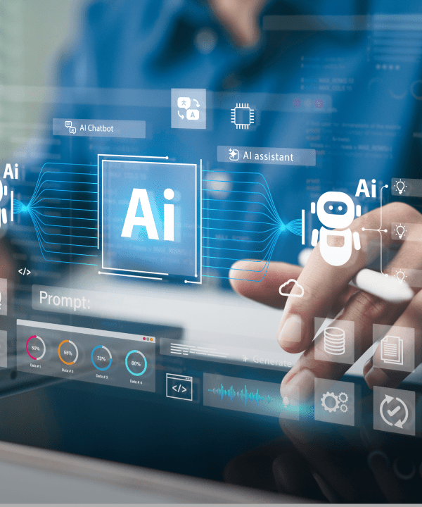 Touchscreen showing AI and digital icons