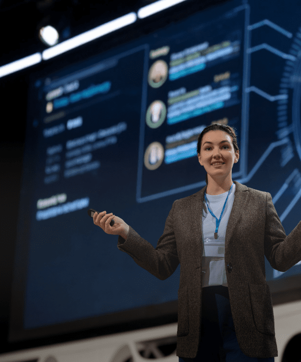 Professional giving a digital presentation