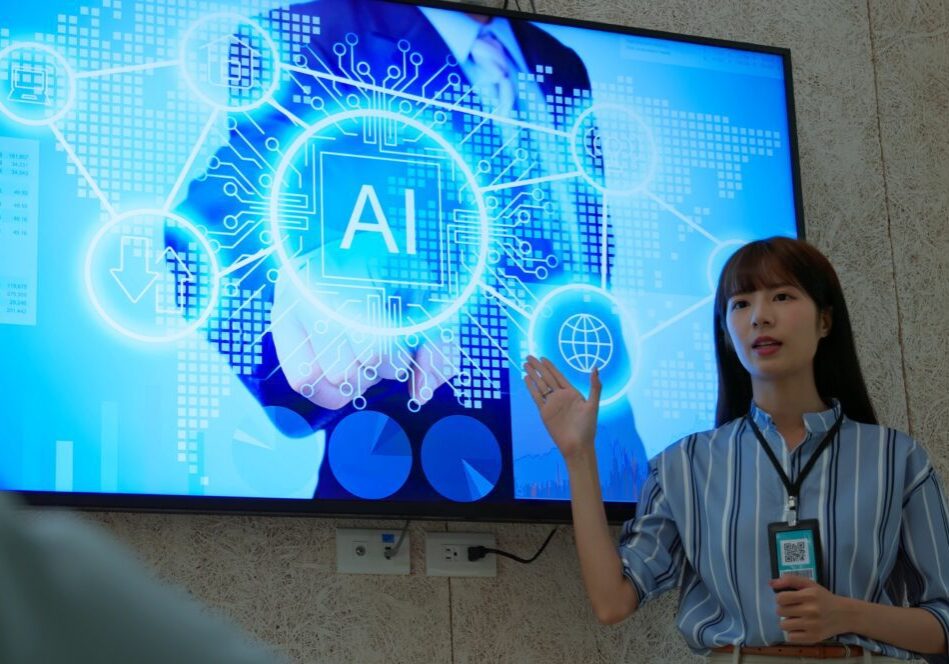Woman presenting AI technology concept